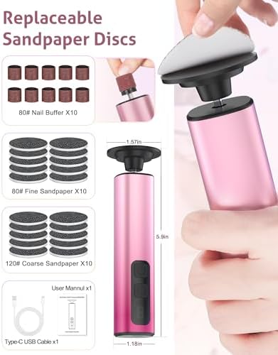 2 in 1 Electric Foot Callus Remover, 9 Adjustable Speeds Foot Scrubber USB Rechargeable Pedicure Tools for Feet, Dry Dead Skin Scraper Foot Grinder with 80/120 Grit Sandpaper Discs Rollers for Women