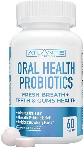 Atlantis Nutrition Oral Probiotics Chewable Tablet - Dental Probiotic for Gum Care & Teeth Care - Bad Breath Treatment for Adults - 3 Billion CFU Probiotic Blend - Strawberry Flavor - 60 Tablets