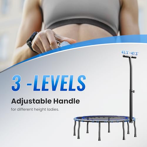 Vimexciter 40" Foldable Mini Fitness Trampoline with Adjustable Foam Handle, Exercise Rebounder for Adults Kids Indoor/Garden Exercise, Max Load 400 lbs, Blue