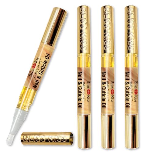 Bliss Kiss | 4 Vanilla Fragrance Nail Oil Cuticle Pens w/Vitamin E & Jojoba⏤Nail Strengthener Nail Growth Serum for Brittle Peeling Breaking Thin Nails
