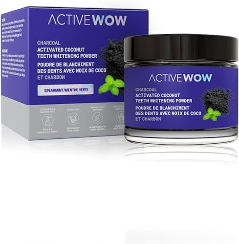 Active Wow Activated Coconut Charcoal Powder - Natural Whitening, Fluoride Free, Sulfate & Paraben Free, Spearmint Toothpaste Powder, 20g