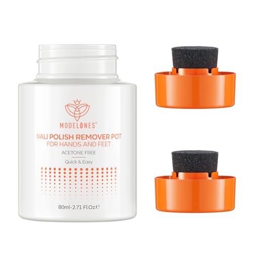 Modelones Acetone-Free Non-Drying Nail Polish Remover Pot with Jojoba Oil and Extra Sponge-Top Lid, Fingernail Polish Removal Gentle Formula for Salon & Home Nail Art 2.71 Fl Oz