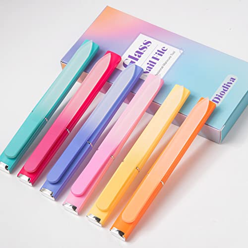 6 Pcs Glass Nail File With Case, Crystal Nail Files for Natural Nails Fingernail Files Set, Double Sided Etched Nail Filer Professional Ceramic Glass File for Travel Gifts Package Fine Grit