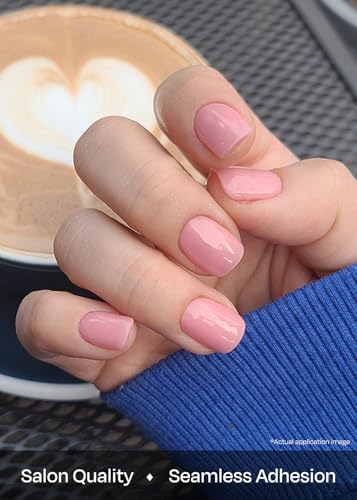 ohora Semi Cured Gel Nail Strips (N Cream Pink) - Pink, Solid, Works with Any UV/LED Lamps, Salon-Quality, Long Lasting, Easy to Apply & Remove - Includes 2 Prep Pads, Nail File & Wooden Stick