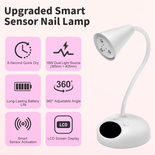 CGBE Gooseneck LED Nail Lamp: Cordless Portable LED Nail Light - Rechargeable Mini Flash Cure Lamp for Professionals Beginners Nail Art Lovers - Travel or Salon Use