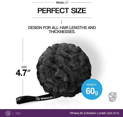 Loofah Sponge Bath Sponge for Women Men 4 Pack (Black Rough Surface)