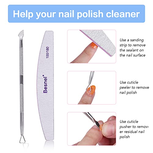 Gel Nail Polish Remover 5 Pack Professional Gel Polish Remover Non-Irritating Quick Easy,Nail Polish Gel Remover Tools Kit Nail File Cuticle Pusher Nail File Grit, No Need For Foil Soaking Or Wrapping