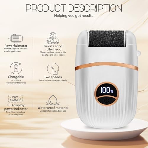 Automatic Callus Remover for Feet, Rechargeable Pedicure Tools for Feet, Electric Foot Callus Remover with 3 Roller Heads 2 Speed, Waterproof Foot File Perfect for Dead Hard Cracked Dry Skin