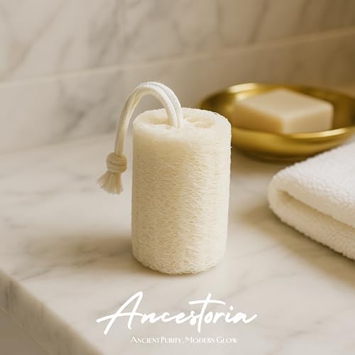 Ancestoria Plant-Based Loofah for Women – Premium Natural Exfoliating Body Scrubber Sponge – Non-Plastic Shower Loofah Sponge for Body and Face – A HerTime2 Brand, Pack of 3