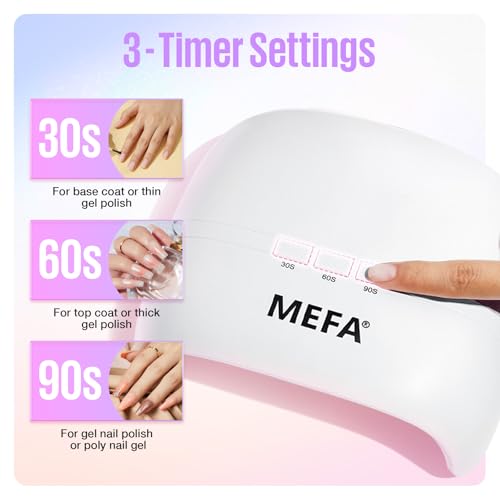 MEFA 72W White UV Nail Lamp with Gel Base and Top Coat, UV Light for Nails with 3 Timers, 21pcs Lamp Beads , Light with Gel Top Coat for Women Home Salon