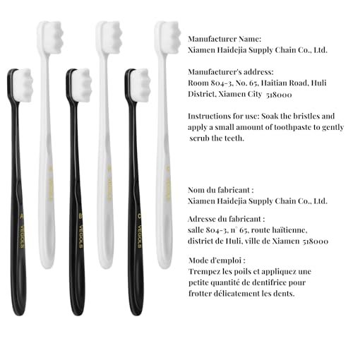 Adult Extra Soft Toothbrush with 20000 Soft Bristles, (Pack of 6) Micro Nano Manual Toothbrushes for Protect Sensitive Gums, Black/White