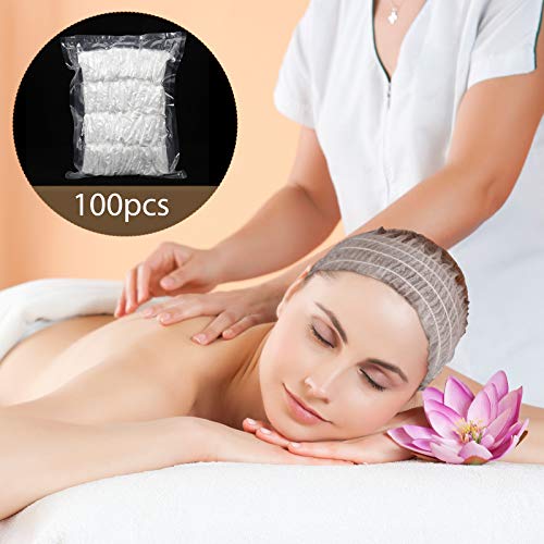 Chuangdi 100 Pieces Disposable Spa Headbands Soft Non-woven Facial Hair Band Elastic Facial Head Wraps Cloth Stretch Skin Care Makeup Sauna Washing Face Supplies for Women(White)