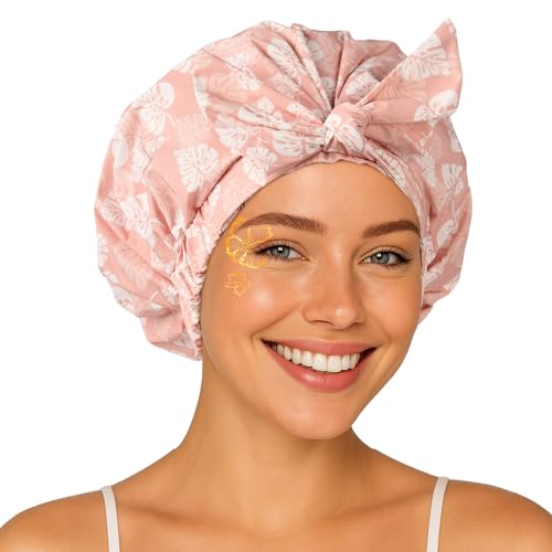 Yanibest Shower Cap for Women Reusable Waterproof, Adjustable Non-Slip Shower Hair Cap, Washable Bath Hat for Long Hair