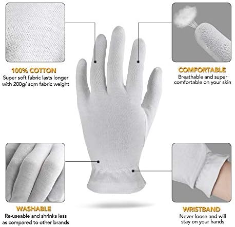 XXL Extra Extra Large 5 Pairs 100% Premium Cotton Gloves for Dry Hands | Moisturizing Overnight Gloves for Eczema, Psoriasis & Skin Spa Treatment for Women & Men | Free Laundry Bag