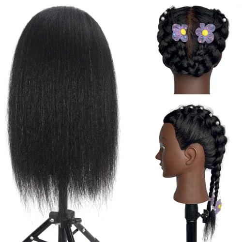 16" Mannequin Head Human Hair with 100% Real Hair Cosmetology Mannequin Doll Head for Hairdresser Practice Braiding Hairstyling with Free Table Clamp Stand (16 Inch)