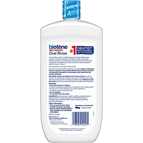 biotène Oral Rinse Mouthwash for Dry Mouth, Breath Freshener and Dry Mouth Treatment, Fresh Mint - 33.8 fl oz