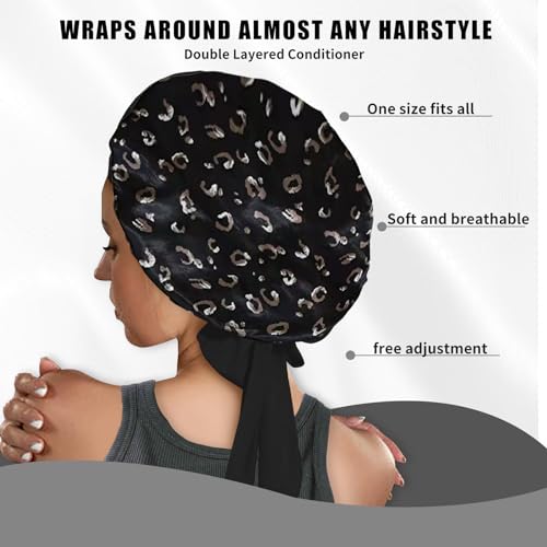 Black Bonnet Satin Silk Hair Bonnet With Tie Band for Sleeping Large Bonnets Hair Wrap with Adjustable Straps Hair Sleep Caps for Women Curly Braid Hair