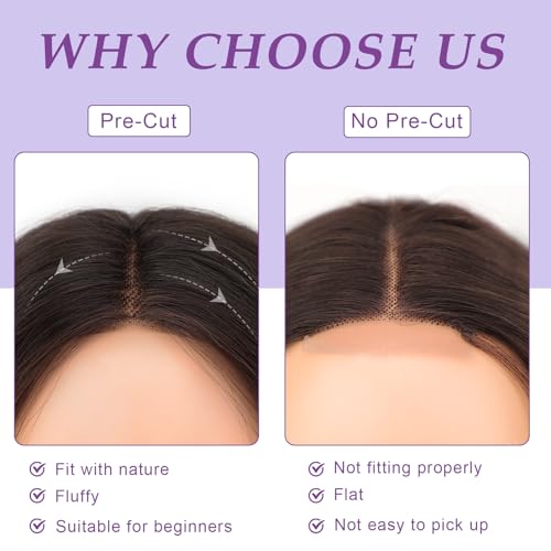 AISI HAIR 14 Inch Ombre Blonde Wigs for Women - Shoulder Length Wave Wig with Pre-Cut Lace Hairline, Middle Part Natural Wavy Bob Synthetic Heat Resistant Fiber for Daily and Party