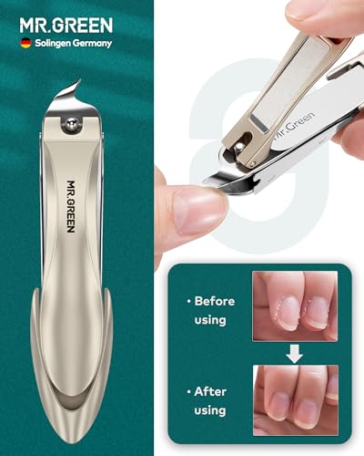 MR.GREEN Upgraded Manicure Set, German Stainless Nail Clippers Set w/Anti Splash Cather, Quality Fingernail& Toenail Clipper, Professional Nail Care Kit with Exquisite Leather Case for Men&Women