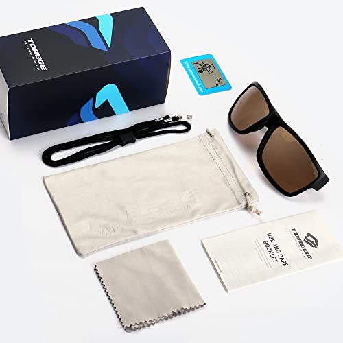 TOREGE Polarized Sports Sunglasses for Men and Women Cycling Running Golf Fishing Sunglasses TR26 (Black Frame & Copper Silver Lens)