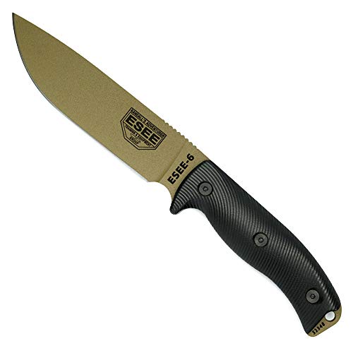 ESEE-6 1095 Carbon Steel, Black Sheath (Black Blade, Natural Canvas Micarta 3D Handle)