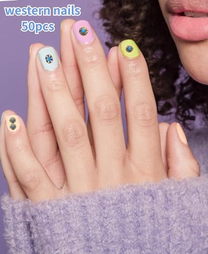 Turquoise Totem Flower Nail Charms - DIY Retro Western Nail Art Decorations 50pcs