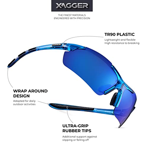 Xagger Polarized Wrap Around Sport Sunglasses for Men Women UV400 Baseball Softball Running Cycling Glasses