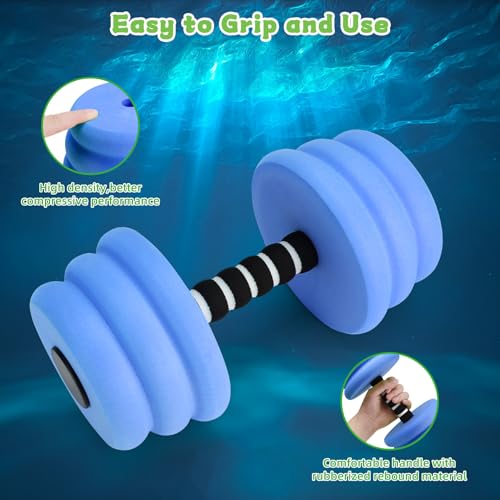 Water Aerobics Set for Aquatic Exercise, Pool Fitness Equipment Foam Water Dumbbell Set, New Upgrade Aquatic Dumbbells and Foam Swim Aquatic Cuffs, Water Workout Fitness Tool, Blue