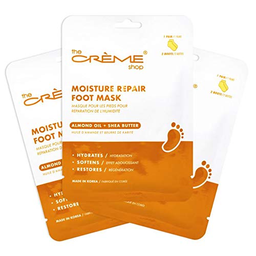 The Crème Shop Foot Repair Mask, Moisturizing Foot Mask with Almond Oil and Shea Butter, Korean Foot Mask for Dry, Cracked Feet, Foot Hydrating Mask and Cracked Heel Treatment