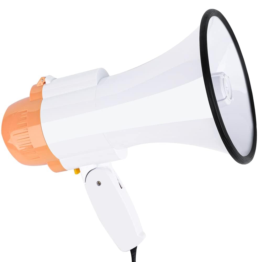 30 Watt Power Portable Megaphone Bullhorn Speaker Voice, Siren/Alarm and 240S Recording with Volume Control and Strap (White Orange)