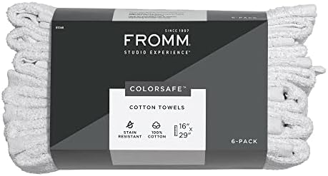 ColorSafe 100% Cotton Bleach Proof Salon Hair Towels for Hairstylists, Barbers, Spa, Gym in White, 16" by 29", 6 Count Absorbent Stain Resistant Towels for Drying Curly, Long, Wavy Hair