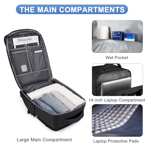 coofay Large Travel Backpack For Women Airline Approved Carry On Waterproof Sports Luggage Casual Daypack Small Hiking Backpack Black