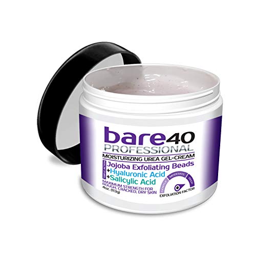 BARE 40 PRO, 40% Urea Gel w/ 2% Salicylic Acid and Hyaluronic Acid, Tea Tree Oil, Aloe Vera Extract, Jojoba Beads, 4oz Jar, Works on Corns, Calluses, Cracked Heels, Superior Hydration to Urea Creams