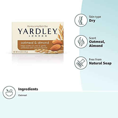 Yardley Oatmeal and Almond Bar Soap, Oatmeal & Almond, 4 Ounce (Pack of 4)