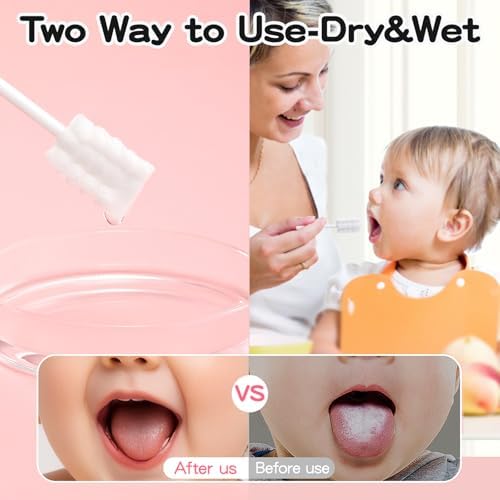 50Pcs Baby Tongue Cleaner for 0-36 Month No Glue Disposable Baby Mouth Oral Cleaner Infant Toothbrush Baby Gum Cleaner 3D Soft Infant Tongue Cleaner+1PCS Finger Toothbrush