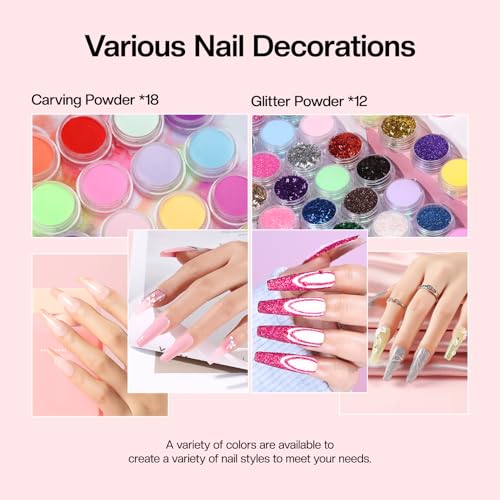 Morovan Acrylic Nail Kit for Beginners: Professional Nail Kit Set with Acrylic Powder Glitter Full Nail Starter Kit for Nail Extensions