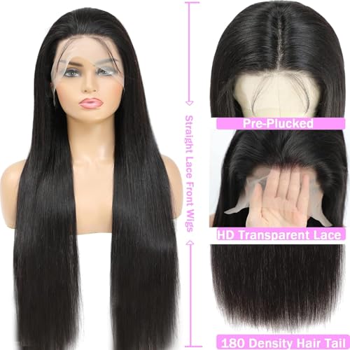30 Inch 13x6 Lace Front Wigs Human Hair 180 Density Straight Human Hair Wigs Pre Plucked 13x6 HD Frontal Lace Straight Glueless Wigs Human Hair For Women
