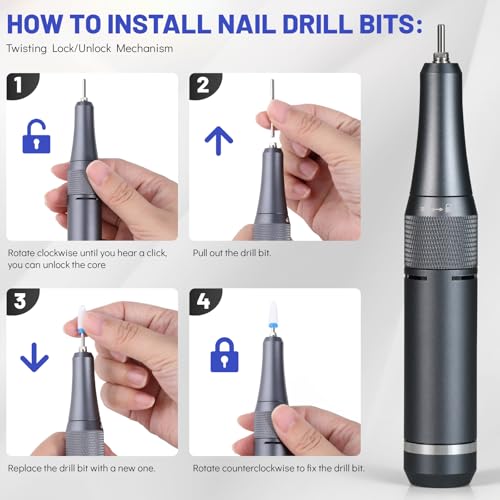 Aokitec Nail Drill 400000 RPM - Rechargeable Electric Nail File with Nail Drill Bits for Dip Powder Acrylic Nails Gel Polish, Manicure Pedicure Nail Art Tool for Prep&Removal, Nail Tech Must Haves