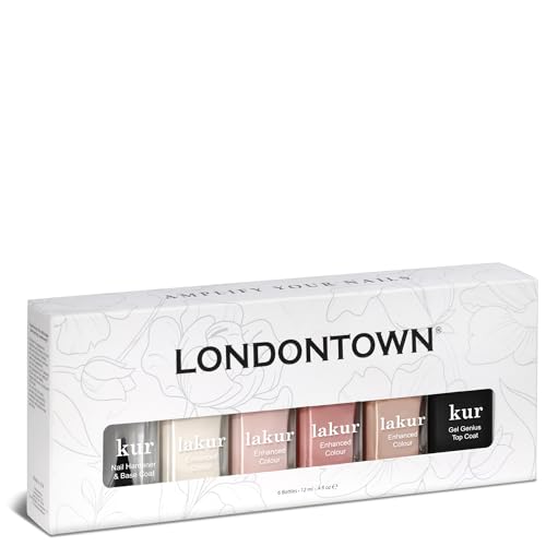LONDONTOWN The Sophisticate Collection - Full Manicure Nail Polish Kit with Nail Hardener & Base Coat, Gel Genius Top Coat, and 3 Nail Color Shades, 0.40fl oz