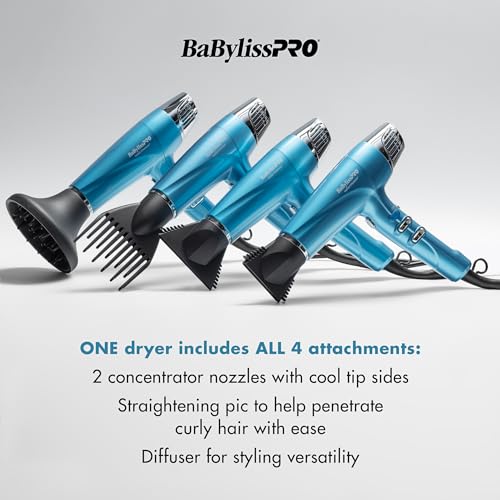 BabylissPRO Nano Titanium Hair Dryer, Professional 1875-Watt Blow Dryer, Lightweight, Ionic Technology Dries Hair Faster with Less Frizz