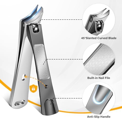 Toenail Clippers for Seniors Thick Toenails, Slanted Curved Ingrown Toe Nail Clippers for Men Angled Head Large Toe Nail Clippers with Catcher Wide Opening Thick Nails Nail Cutter Gifts for Men Women