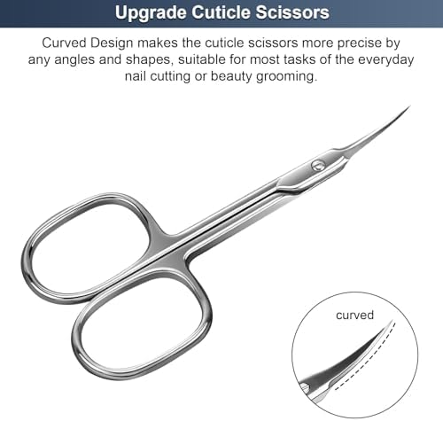 CGBE Cuticle Scissors Extra Fine Curved Blade, Super Slim Manicure Scissors for Cuticles Professional Small Scissors with Precise Pointed Tip Grooming Blades, Eyebrow, Eyelash, and Dry Skin - Silvery