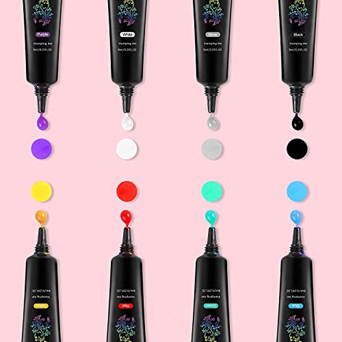 Biutee Nail Stamping Plates Set - 12pcs Templates, 8 Colors, Stamper, Scraper, Storage Bag - Animal & Flower Design Nail Art Plates