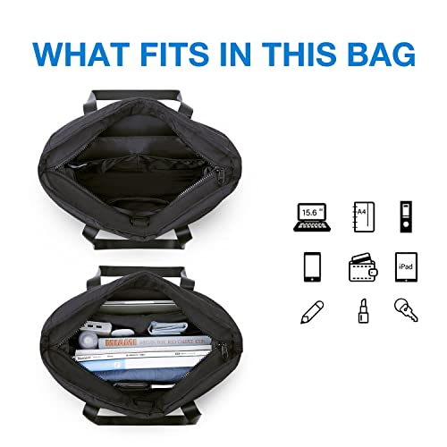 BAGSMART Tote Bag for Women with Zipper, Laptop Gym Tote with Compartments, Work Tote Nurse Dance Yoga Bag for Travel(Black)