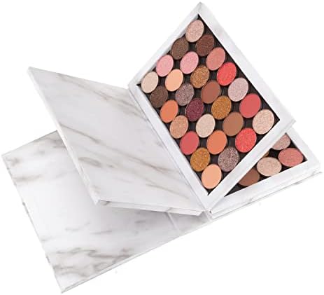 Allwon 4-Layer Book Shaped Marble Magnetic Palette Large Empty Makeup Palette Storage Box for Eyeshadow Lipstick Blush Powder (White)