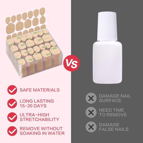 Curvlife 50 Sheets High Polymer Jelly Glue for Fake Nails, 12 Sizes Waterproof Breathable Double-Sided Nail Adhesives, 0.4mm Thick Press On Nails Glue Stickers for Daily Use