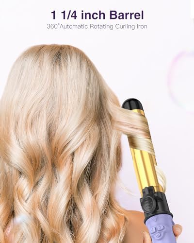 Rotating Curling Iron 1 1/4 Inch, 2024 Upgraded ZAVAREA Automatic Curling Iron with Extra-Long Barrel, Dual Voltage Self Curling Wand 1.25" Hair Curler
