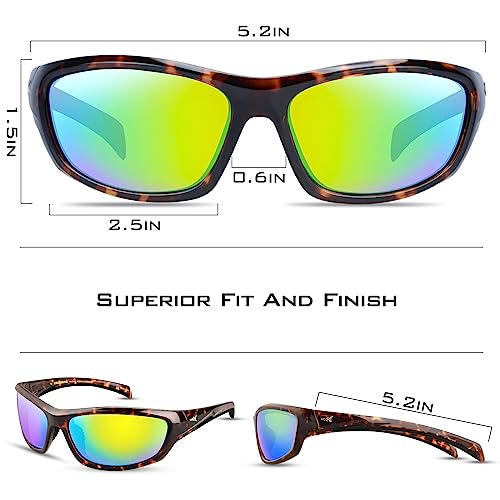 KastKing Hiwassee Polarized Sport Sunglasses for Men and Women, Gloss Demi Frame,Brown Chartreuse Mirror