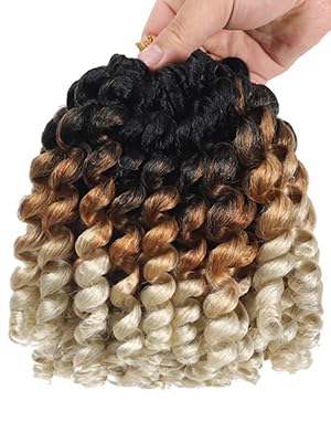 8 Inch Ombre Crochet Ringlet Twist Hair Extension (5Pcs, 1B/27/613) - Wand Curl, Jamaican Bounce Colored Braids