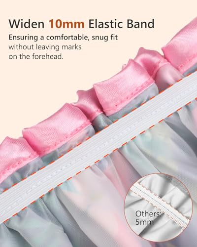 mikimini Rainforest Large Shower Caps Pack of 2, Shower Cap for Women Long Hair with Pink Lace, Reusable Waterproof Shower Hat for Girls